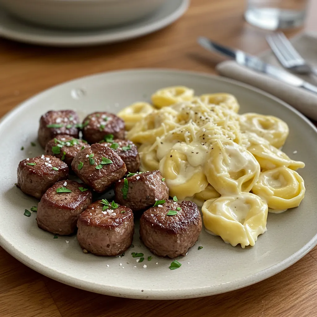 Garlic Butter Steak Bites & Creamy Alfredo Tortellini: Ultimate Steakhouse Dinner Perfection